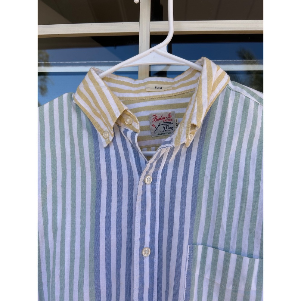 J.Crew Broken-In Oxford Slim Fit Multi-Color Stripe Organic Cotton Shirt Mens‎ M - Picture 9 of 11